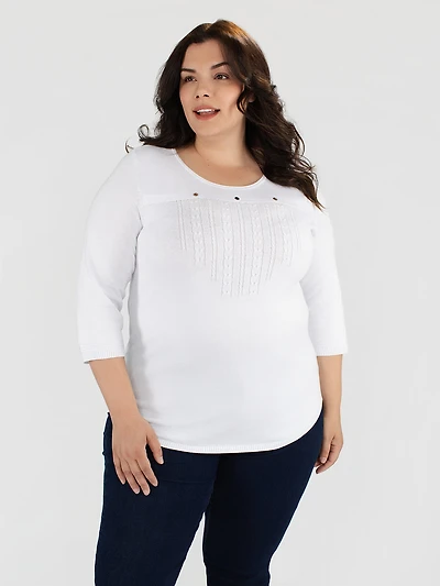 3/4-sleeve semi-fitted pullover sweater
