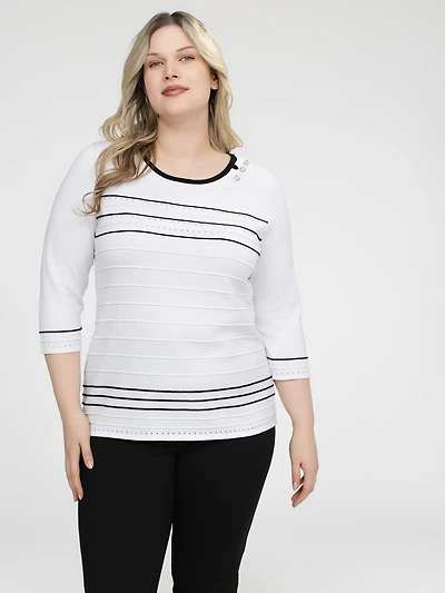 3/4-sleeve semi-fitted pullover sweater