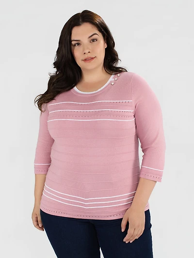 3/4-sleeve semi-fitted pullover sweater