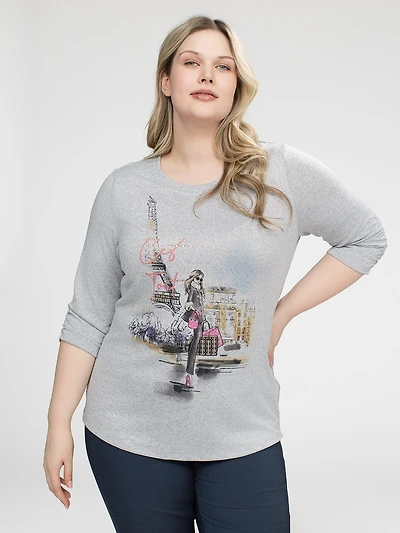 T-shirt semi-ajusté à manches 3/4