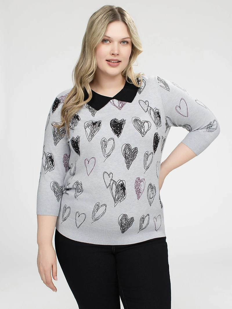 3/4-sleeve semi-fitted pullover sweater