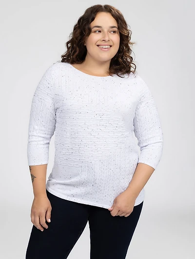 3/4-sleeve semi-fitted pullover sweater