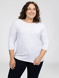 3/4-sleeve semi-fitted pullover sweater