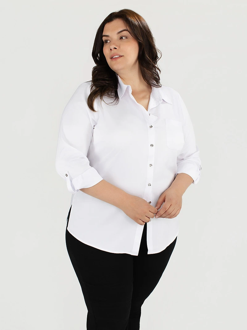 Long-sleeve semi-fitted blouse with buttons
