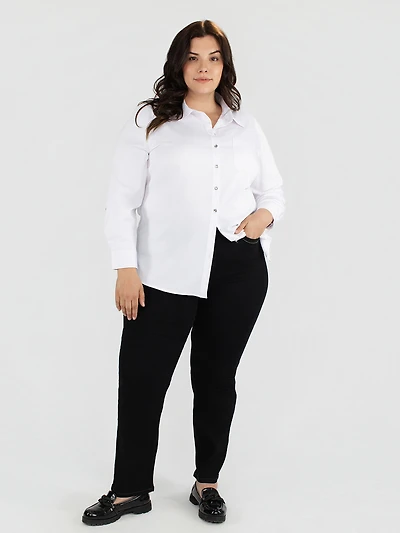 Long-sleeve semi-fitted blouse with buttons