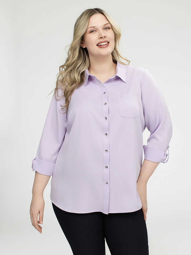 Long-sleeve semi-fitted blouse with buttons