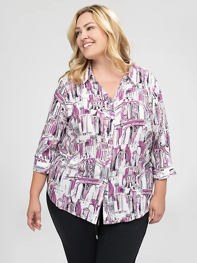 3/4-sleeve semi-fitted blouse with buttons