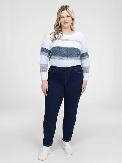 Narrow semi-fitted pull-on jean