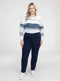 Narrow semi-fitted pull-on jean