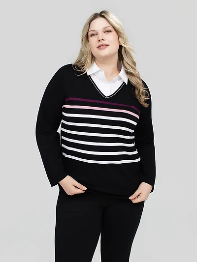 Long-sleeve semi-fitted fooler pullover weater