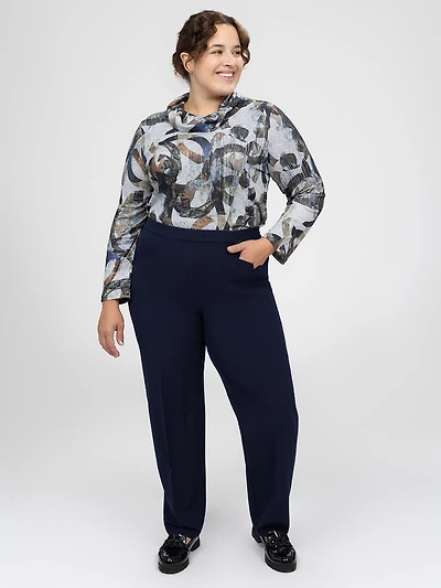 Straight semi-fitted pull-on dress pant