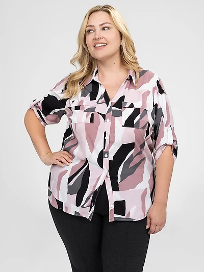 3/4-sleeve semi-fitted blouse with buttons