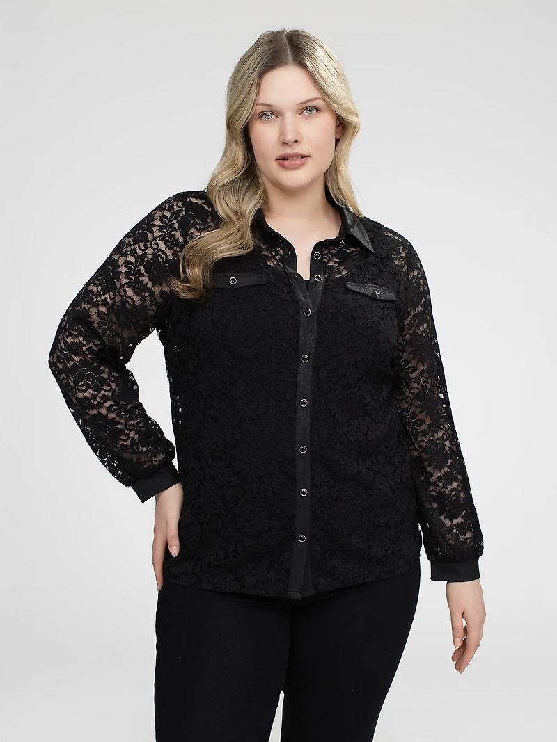 Blouse semi-ajustée à manches longues avec boutons