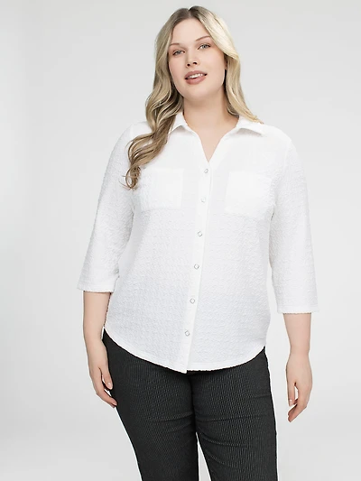3/4-sleeve semi-fitted blouse with buttons