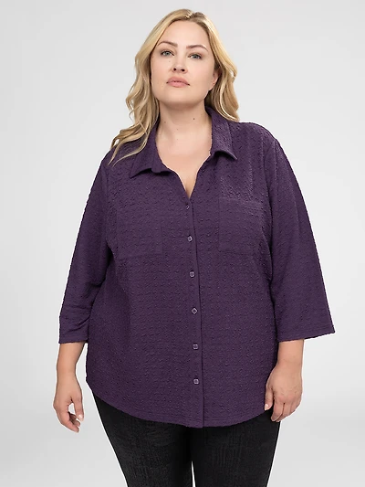 Blouse semi-ajustée à manches 3/4 avec boutons