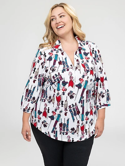 3/4-sleeve semi-fitted blouse