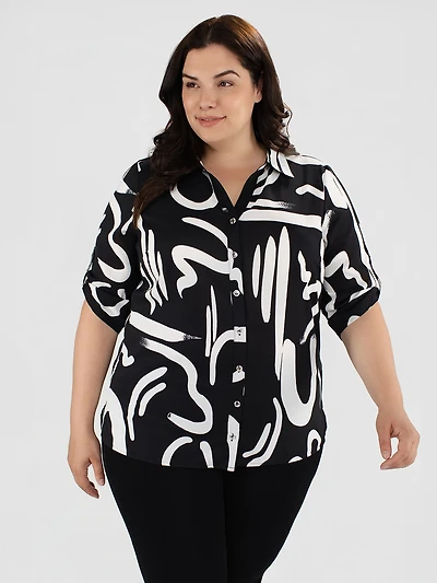 Blouse semi-ajustée à manches 3/4 avec boutons