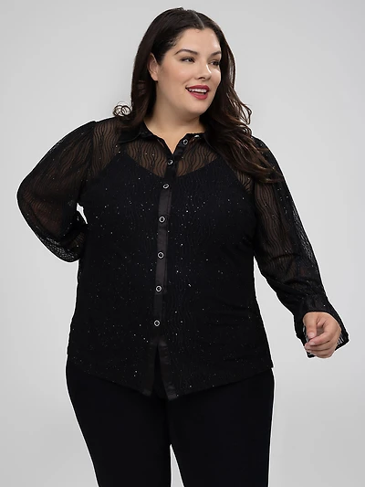Long-sleeve blouse with buttons