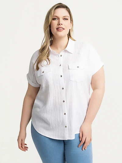 Blouse ample à manches courtes avec boutons