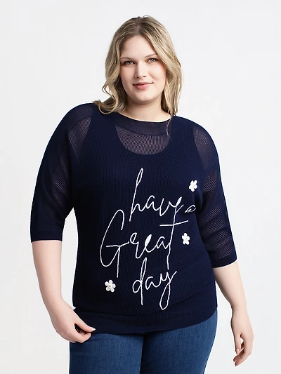 Chandail en tricot ample à manches 3/4