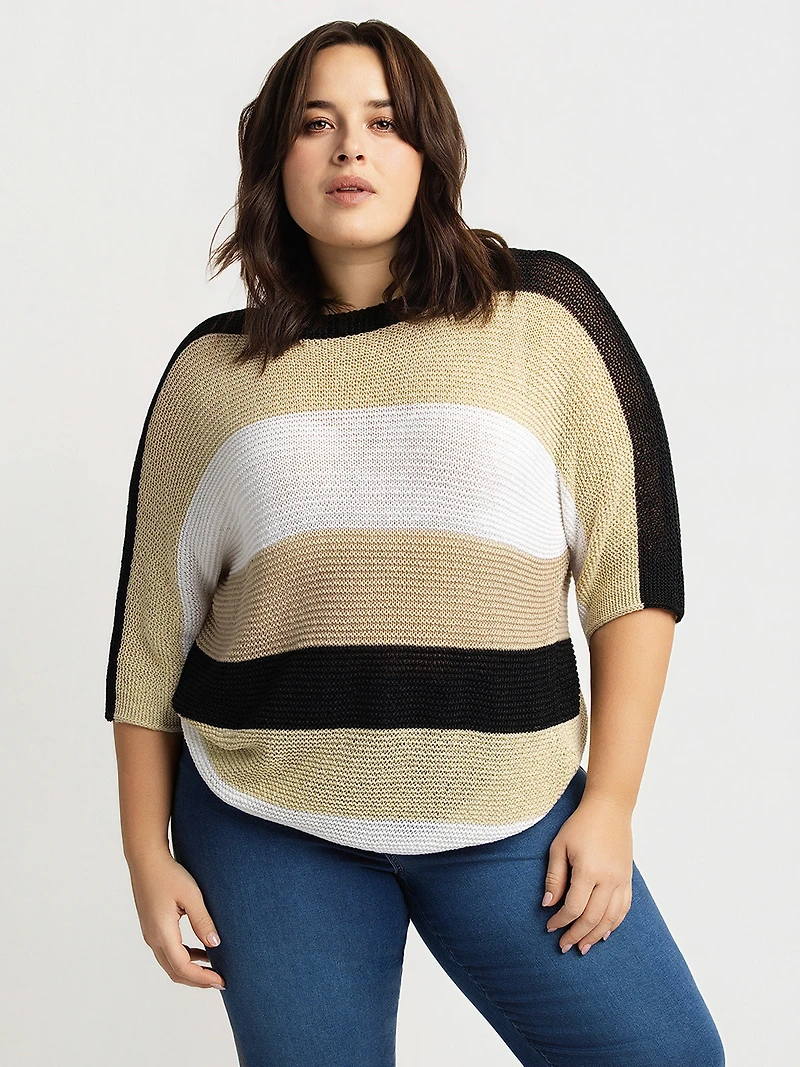 3/4-sleeve pullover sweater