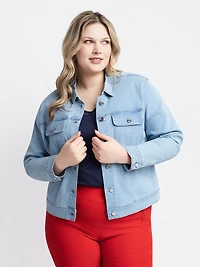 Long-sleeve fitted denim jacket