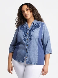 3/4-sleeve blouse with buttons