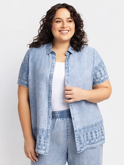 Blouse ample à manches courtes avec boutons