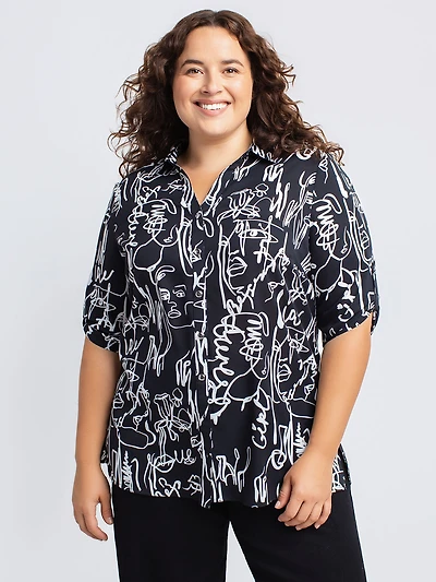 Long-sleeve blouse with buttons
