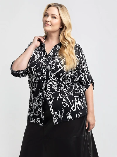 3/4-sleeve blouse with buttons