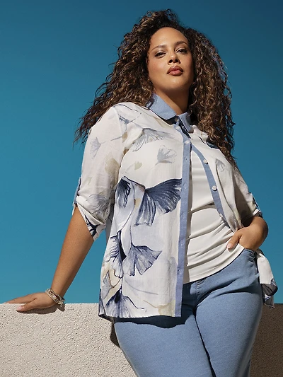 3/4-sleeve blouse with buttons