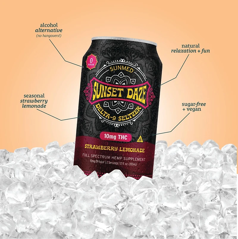 Sunset Daze Delta 9 THC Seltzer Strawberry Lemonade 4-Pack