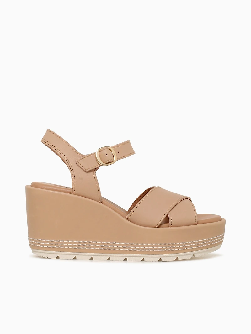 Sunpeak Wedge Ankle Strap Beige Leather