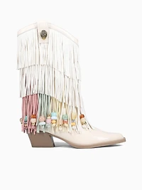 Fringe Cowboy Boot Cream Combo Lea Sde
