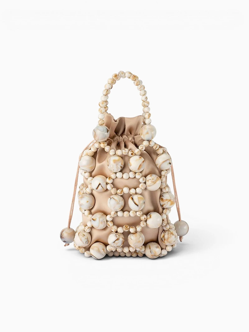 Sammy Beaded Top Handle Beige