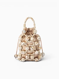 Sammy Beaded Top Handle Beige