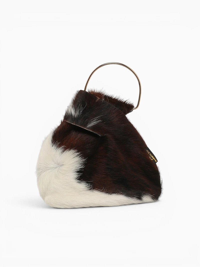 Asa Top Handle Bag Cow Brown White