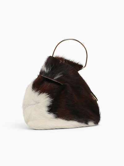 Asa Top Handle Bag Cow Brown White