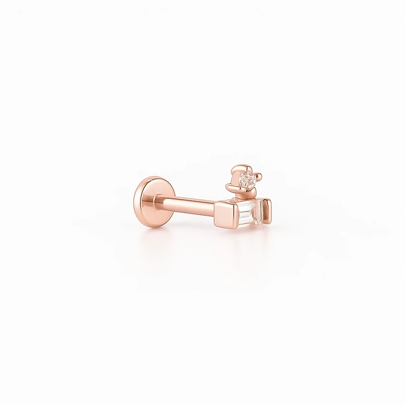 Mini Baguette Flat Back Stud Piercing -Single