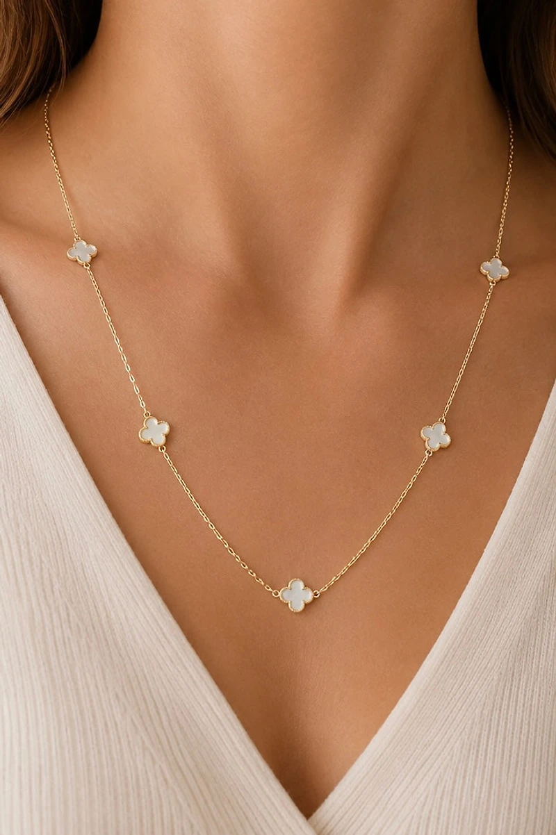 Mother-of-Pearl Clover Station Necklace