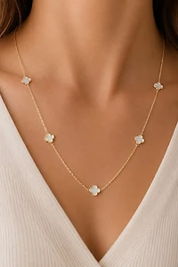 Mother-of-Pearl Clover Station Necklace
