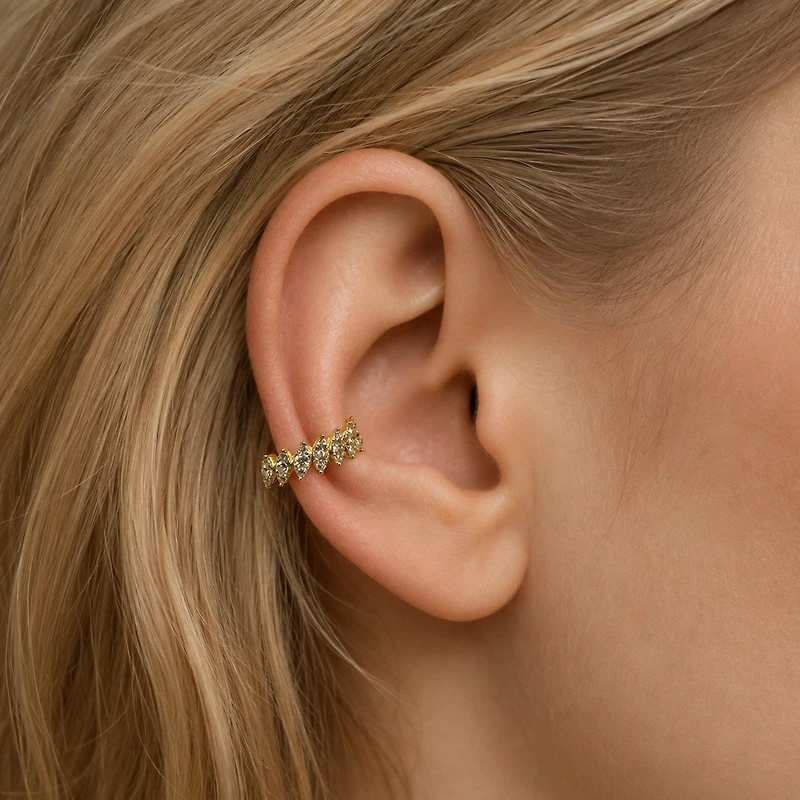Marquise Diamonds Earring Cuff - Piercing -Single