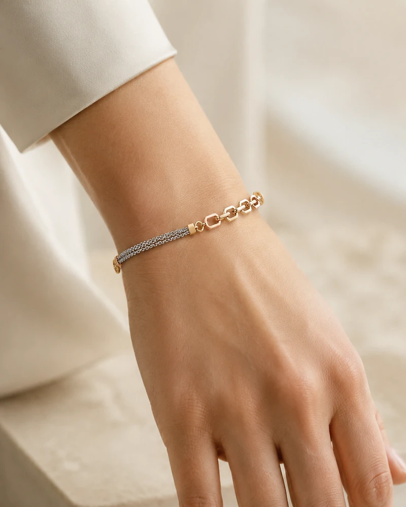 Duet Two-Tone Link Bracelet in 18K Gold