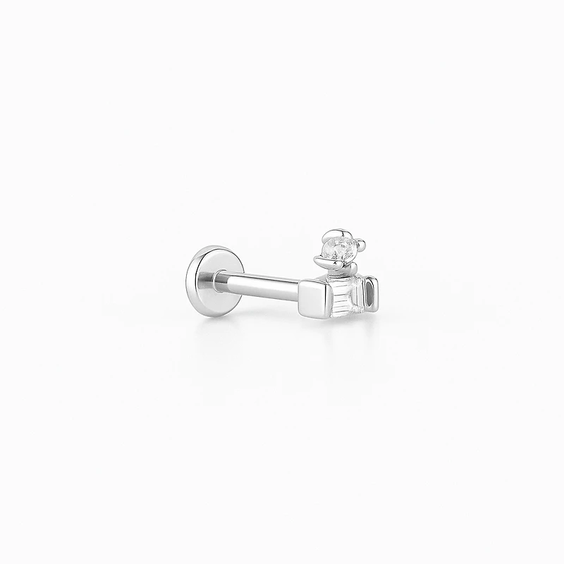Mini Baguette Flat Back Stud Piercing -Single