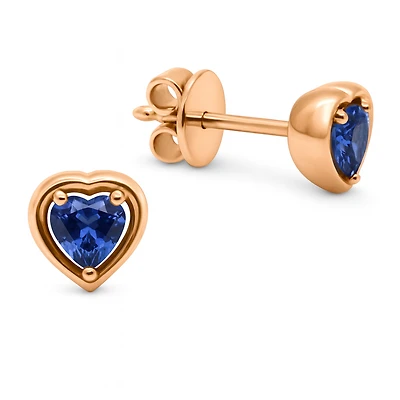 Gold Embraced Heart Earrings - Sapphire