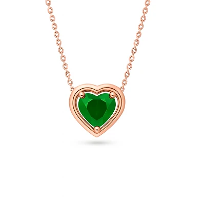 Gold Embraced Heart Necklace - Emerald