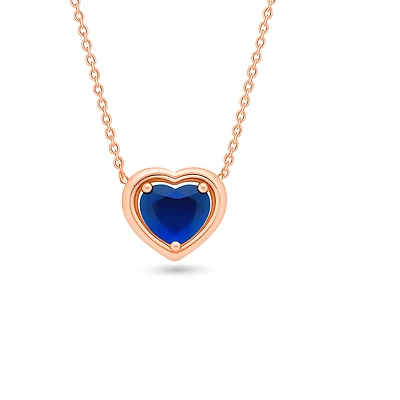 Gold Embraced Heart Necklace - Sapphire