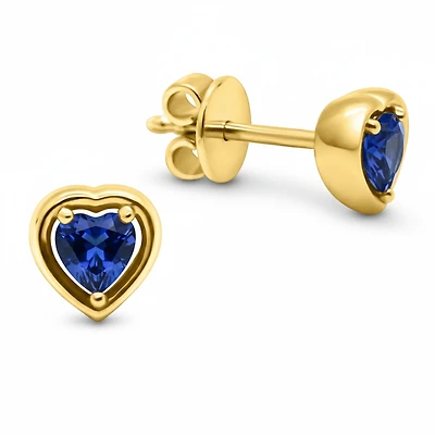 Gold Embraced Heart Earrings - Sapphire