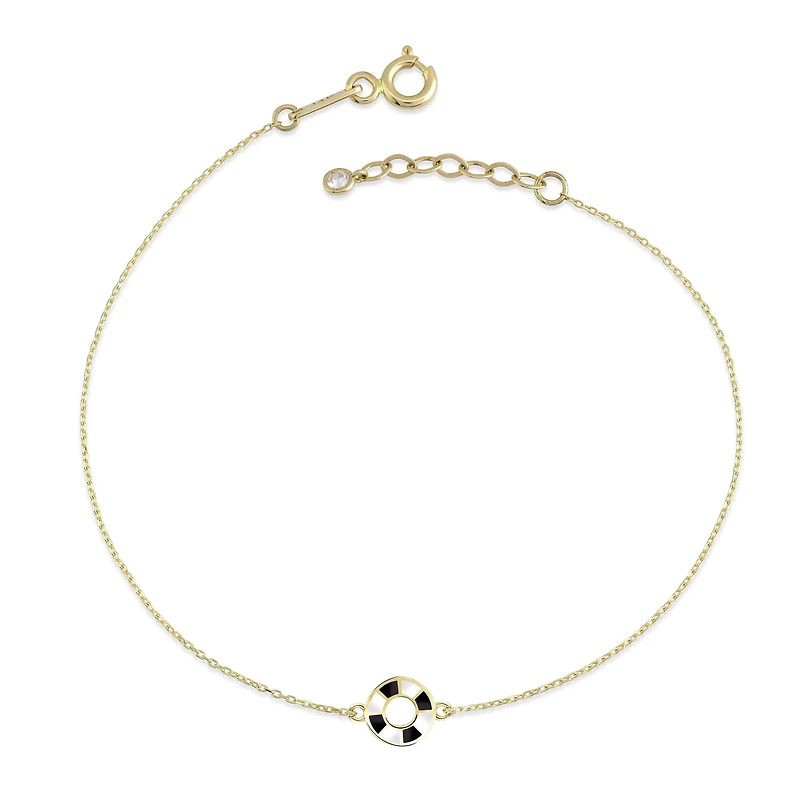 Black and White Bracelet, 14k Gold