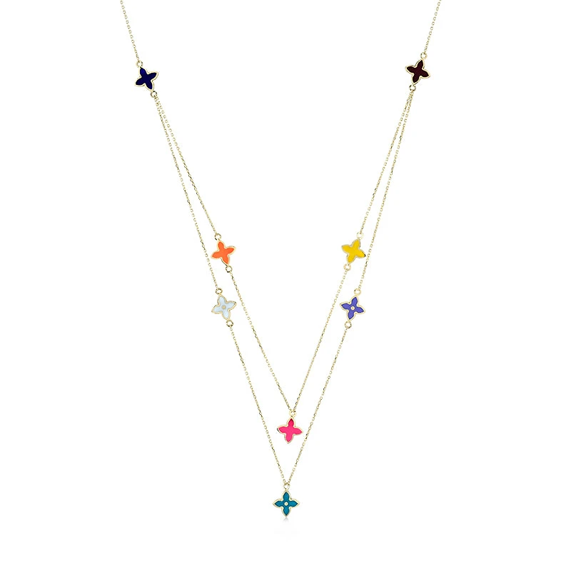 Colorful Enamel Flowers Necklace